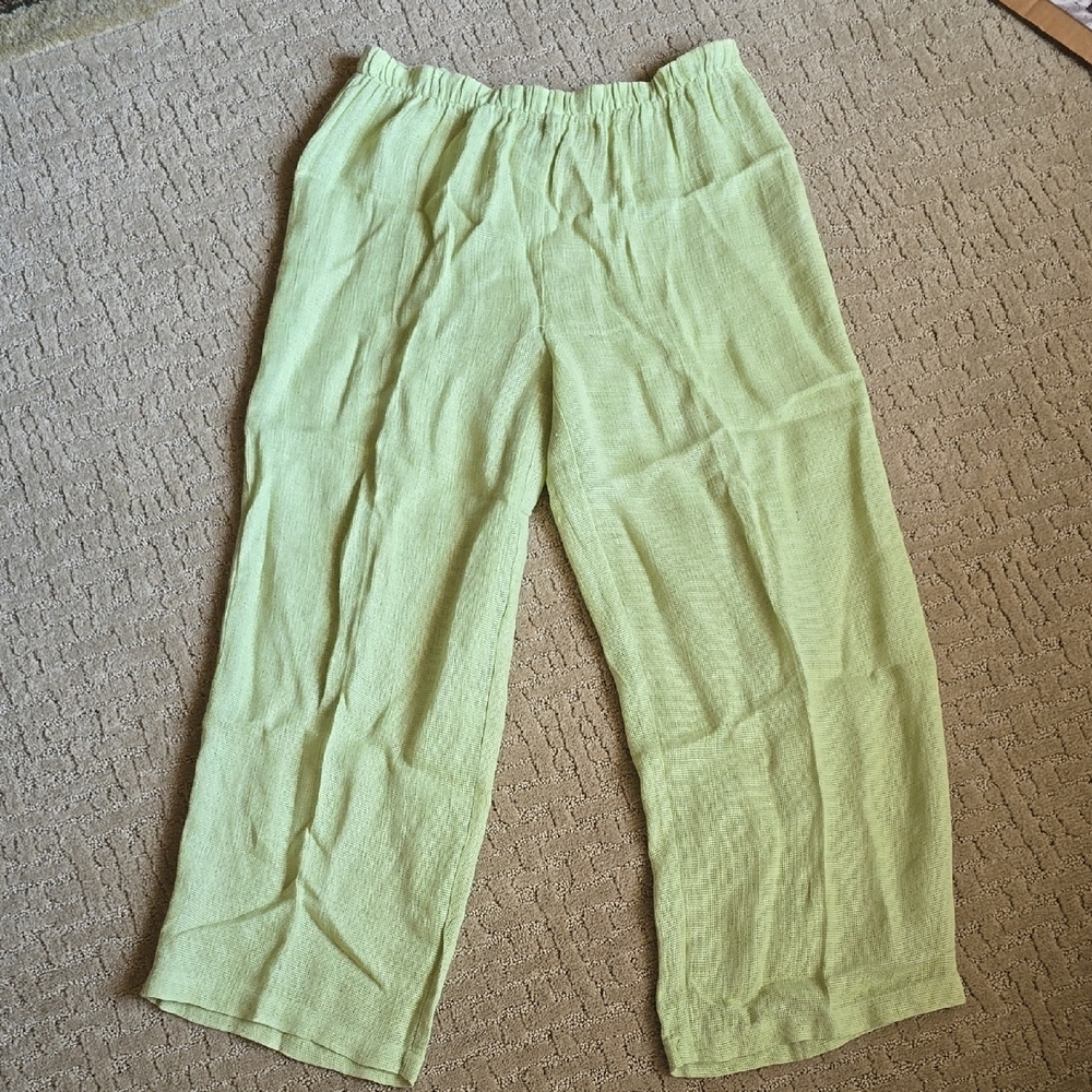 Eileen Fisher Lime Green Wide Leg Casual Pants
